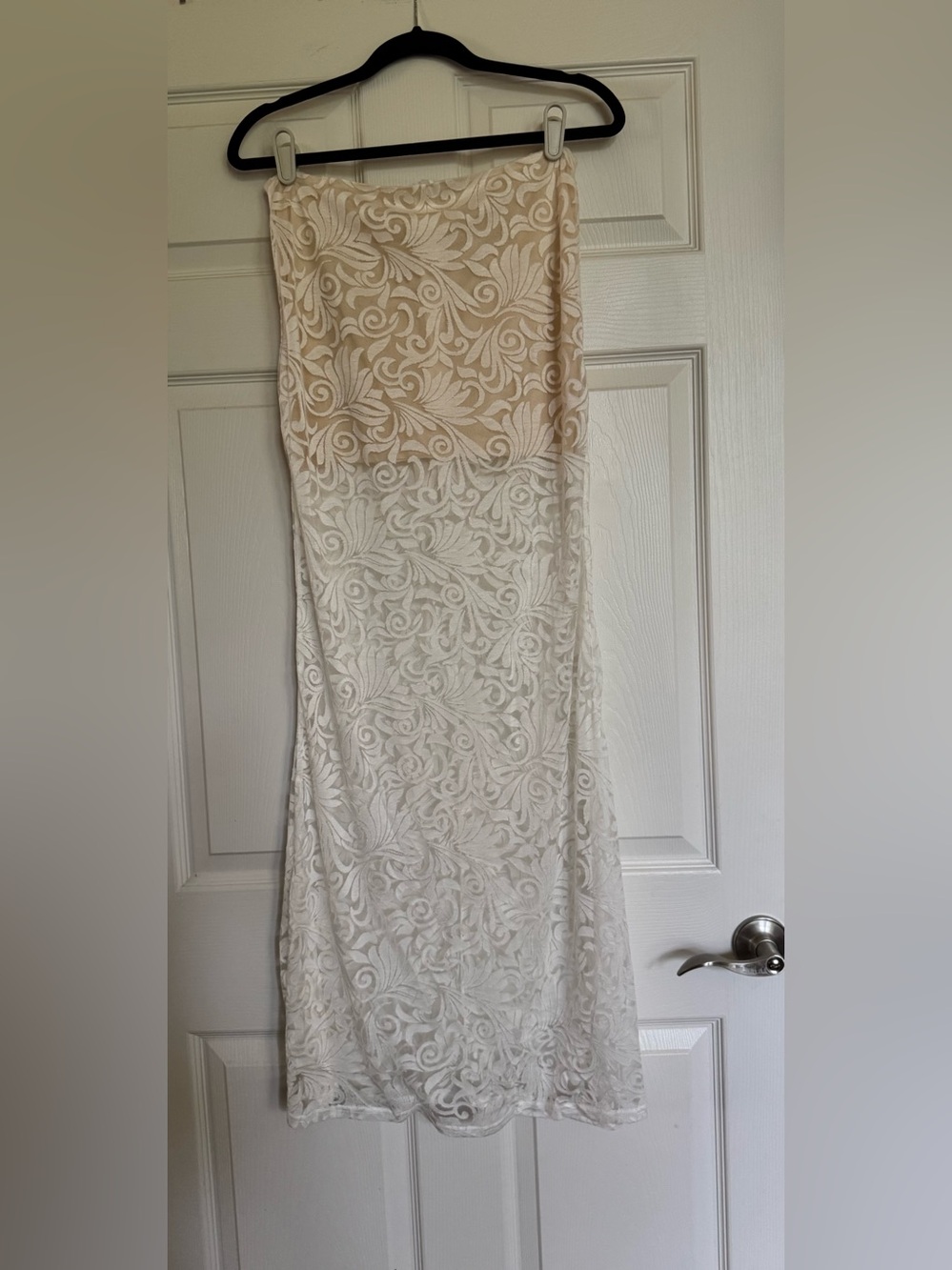 Sexy Lace Stretch Long Maxi Skirt Medium Beige